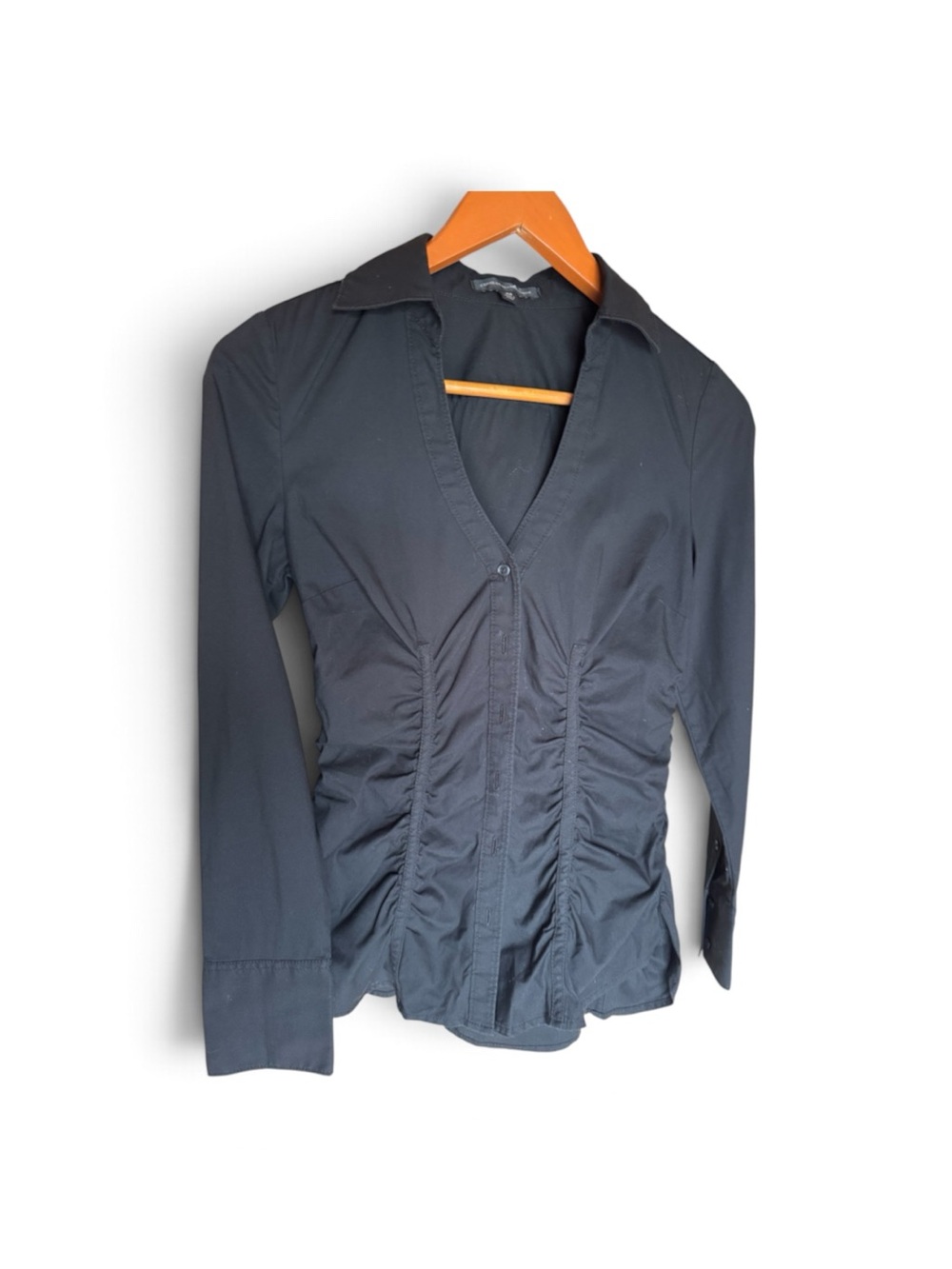 Y2K Express Design Studio Ruched Button Down Shirt Black XS